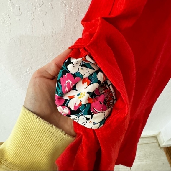 Anthropologie Red Floral Trim Textured Maeve Rousseau Flounced Dress 2 - Picture 8 of 15